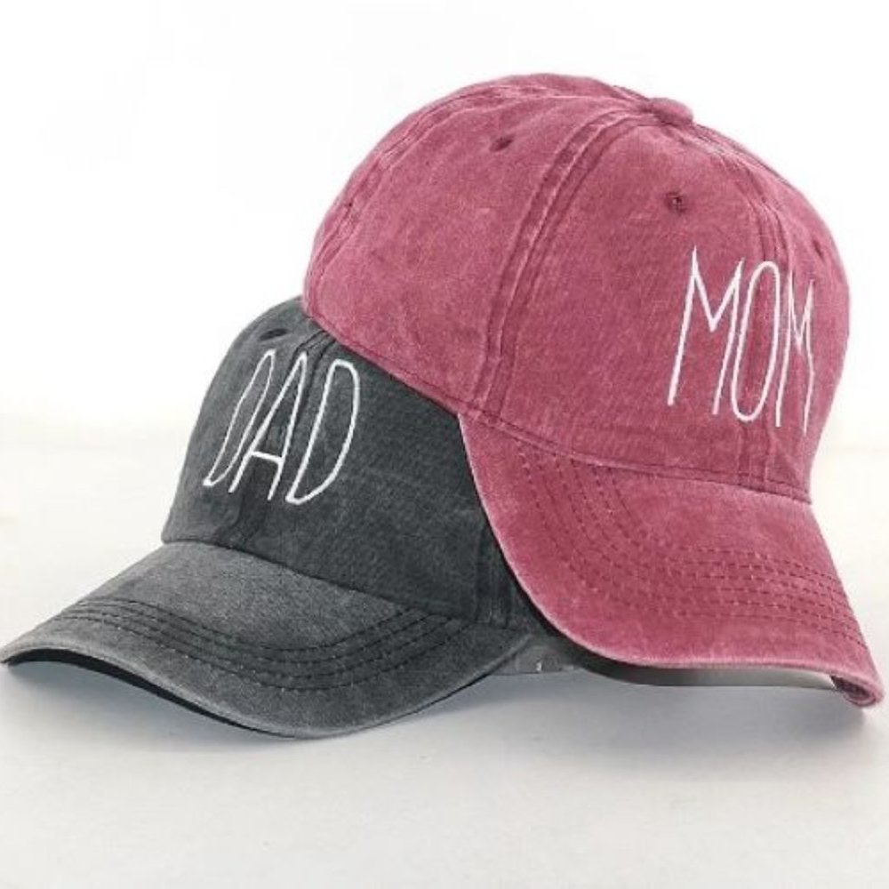 MOM & DAD Letters Embroidery Black & Red Baseball Caps, Parent/Gender Reveal Hat